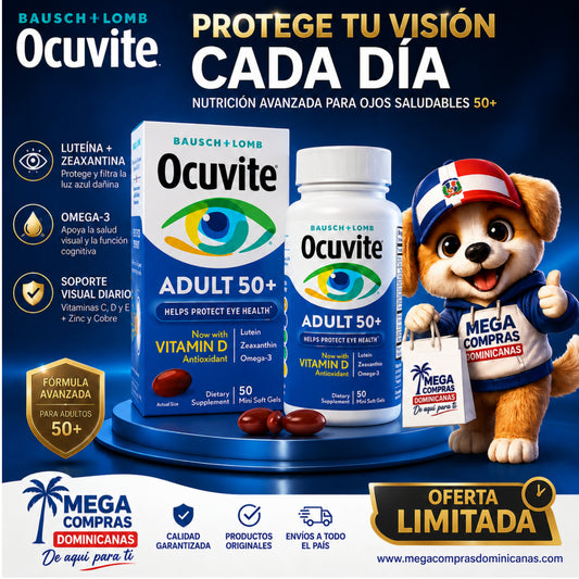 Ocuvite 50+ Suplemento de vitaminas y minerales para los ojos.