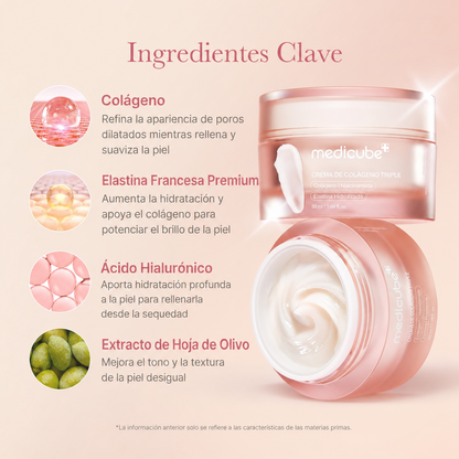 Medicube Crema de Colágeno Triple – Crema Hidratante y Reafirmante con Ácido Hialurónico, Elastina Premium, Manteca de Karité