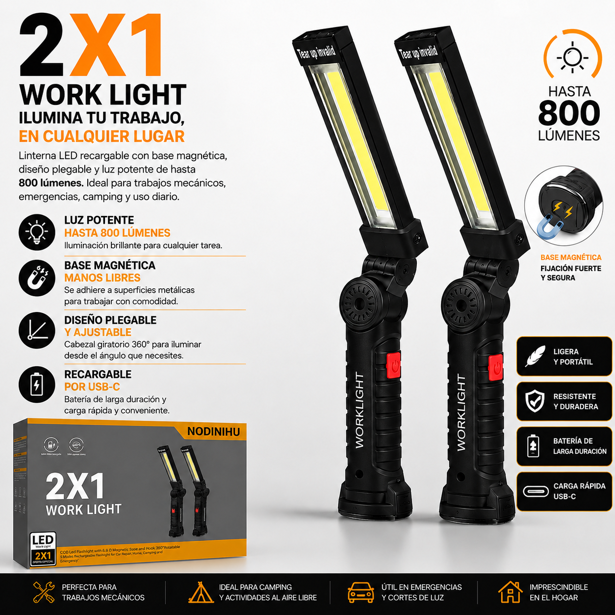 LInterna de trabajo portable con base magenitca 2x1!