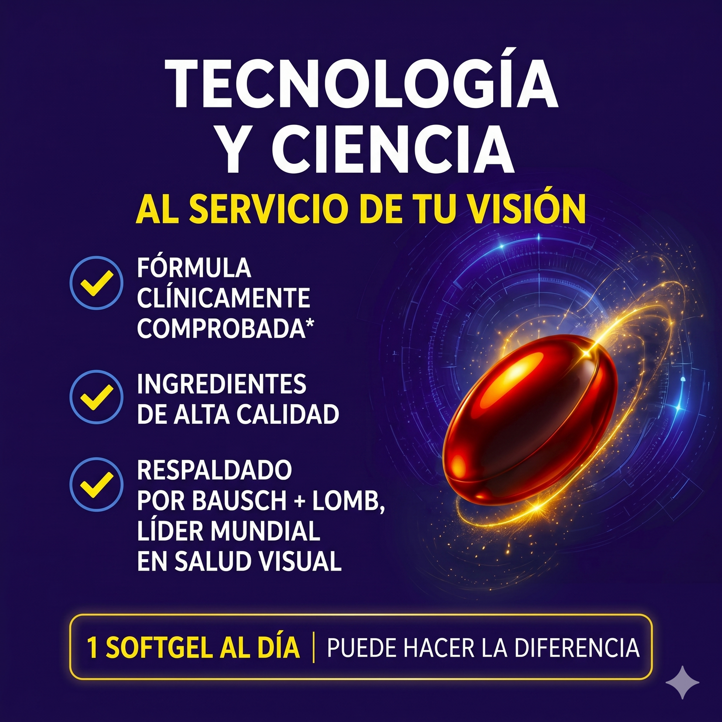 Ocuvite 50+ Suplemento de vitaminas y minerales para los ojos.
